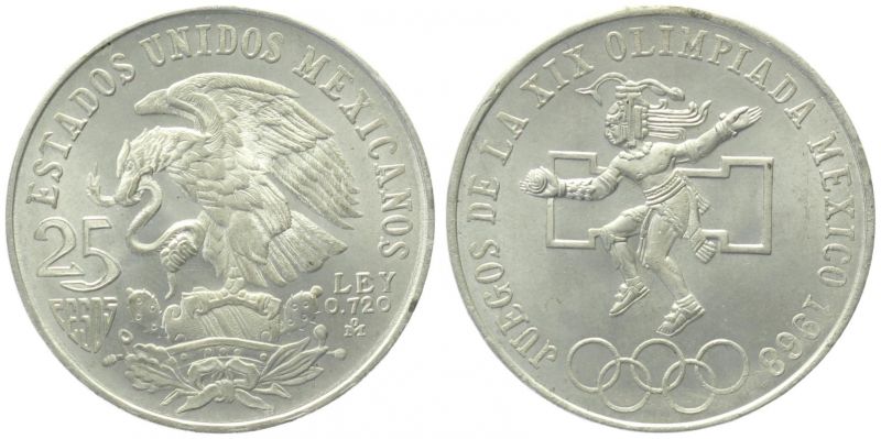 Mexiko 25 Pesos 1968 Silber